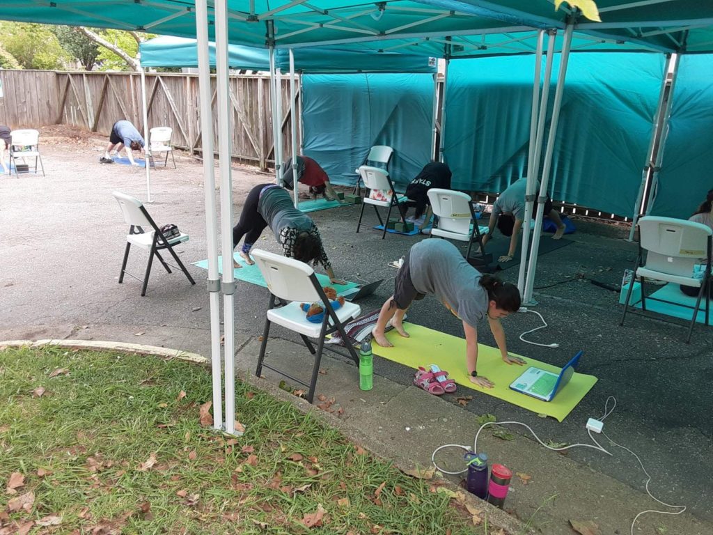 Roadstead High School Students Yoga in outdoor classroom during COVID opening